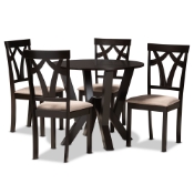Baxton Studio Reagan Modern and Contemporary Sand Fabric Upholstered and Dark Brown Finished Wood 5-Piece Dining Set